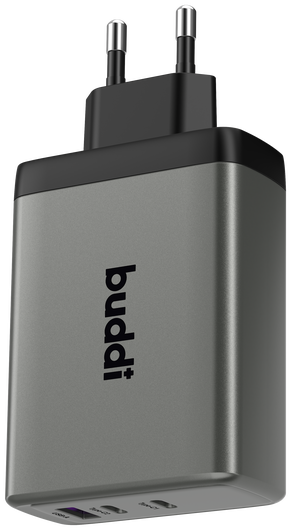 Buddi Power 100W Power Adapter Fast Charge 2x USB-C + USB-A Snellader Grijs afbeelding 10