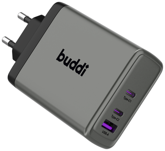 Buddi Power 100W Power Adapter Fast Charge 2x USB-C + USB-A Snellader Grijs afbeelding 17