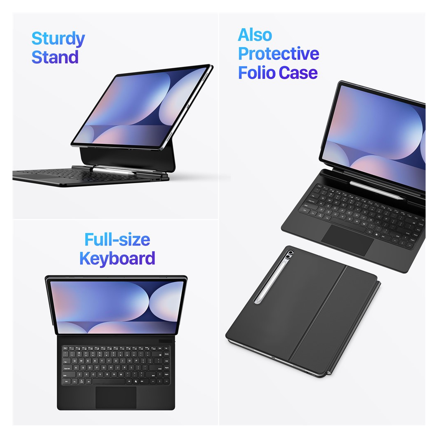 Dux Ducis Samsung Galaxy Tab S10/S9/S8 Ultra Hoes Bluetooth Toetsenbord Zwart afbeelding 3