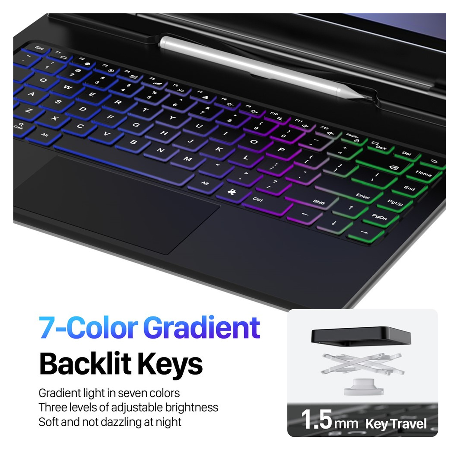 Dux Ducis Samsung Galaxy Tab S10/S9/S8 Ultra Hoes Bluetooth Toetsenbord Zwart afbeelding 5