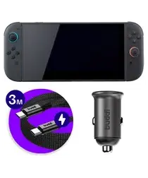 Nintendo Switch / Switch 2 - 45W Buddi Autolader met 3M USB-C naar USB-C kabel afbeelding
