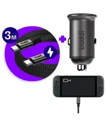 Nintendo Switch / Switch 2 - 45W Buddi Autolader met 3M USB-C naar USB-C kabel afbeelding