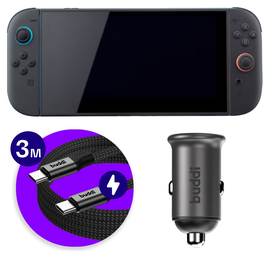 Nintendo Switch / Switch 2 - 45W Buddi Autolader met 3M USB-C naar USB-C kabel