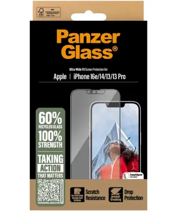 PanzerGlass Ultra-Wide iPhone 16e/15/14/13 Screen Protector Anti-Bacterieel Screen Protectors