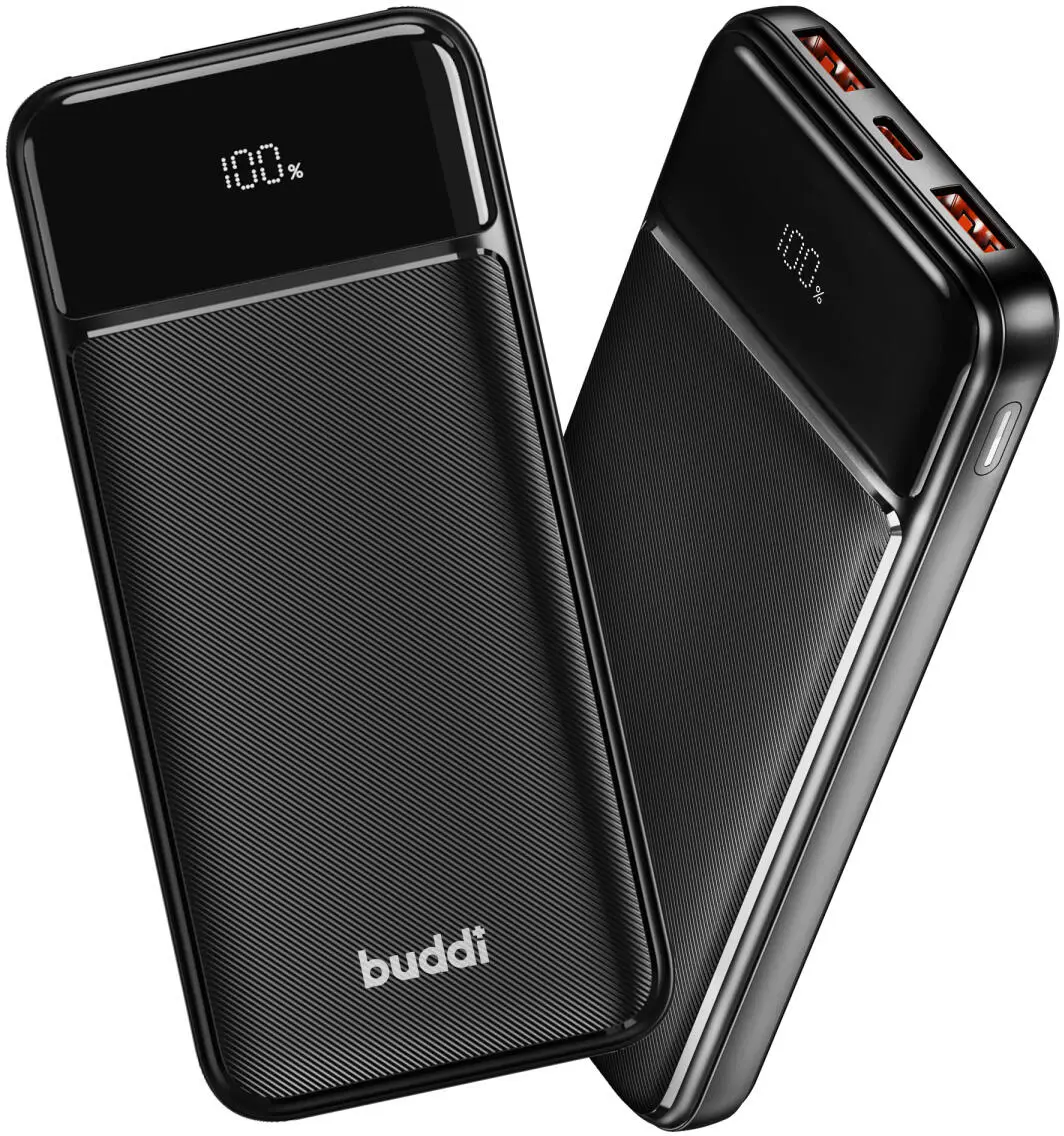 Buddi Boost 10.000 mAh Powerbank Met Display Duo Pack Zwart 22.5W afbeelding 2