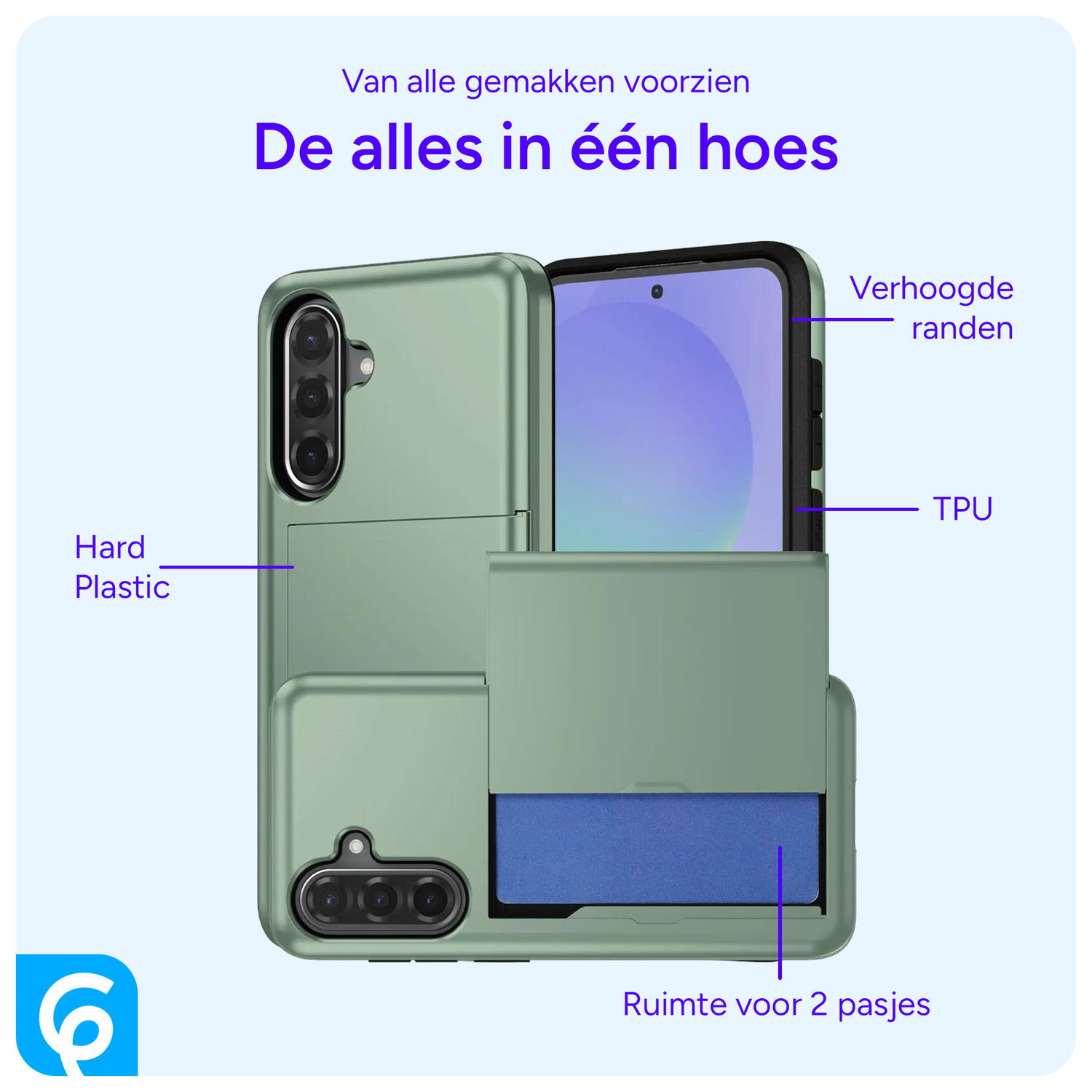 Samsung Galaxy A56 / A36 Hoesje met Slider Kaarthouder Back Cover Groen afbeelding 5