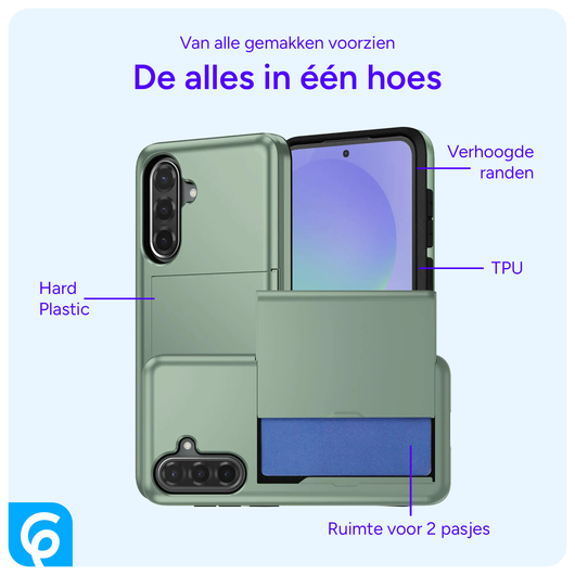 Samsung Galaxy A56 / A36 Hoesje met Slider Kaarthouder Back Cover Groen afbeelding 5
