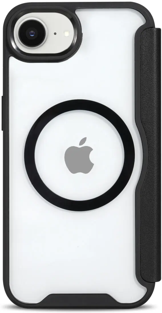 Apple iPhone 16e Hoesje met MagSafe / Qi2 Book Case Transparant / Zwart afbeelding 3