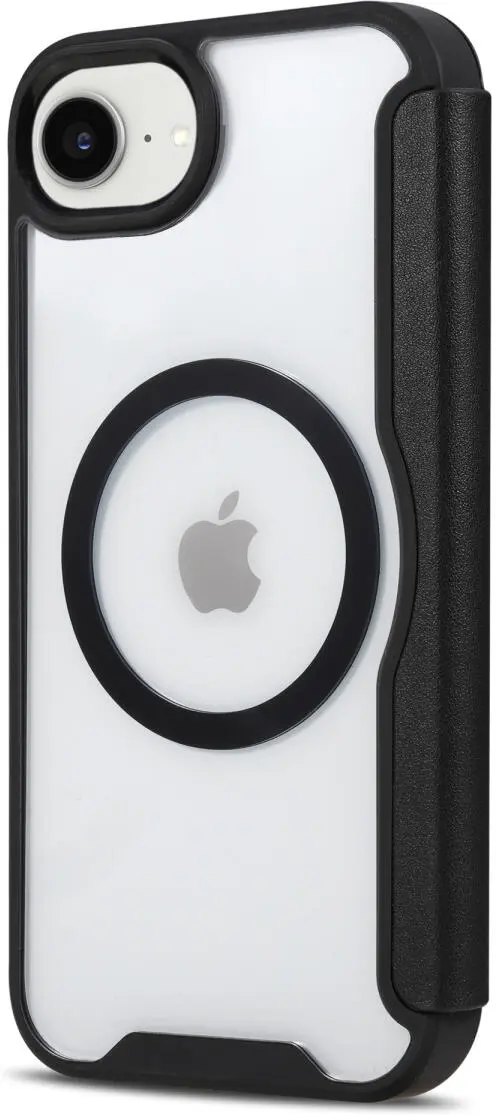 Apple iPhone 16e Hoesje met MagSafe / Qi2 Book Case Transparant / Zwart afbeelding 5