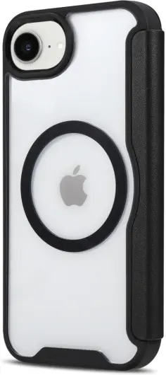 Apple iPhone 16e Hoesje met MagSafe / Qi2 Book Case Transparant / Zwart afbeelding 5