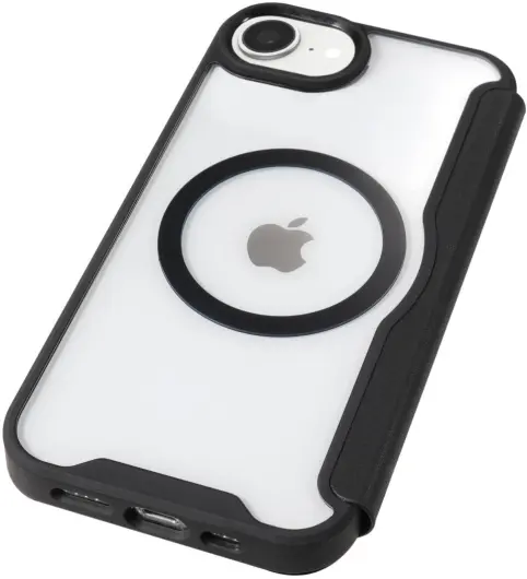 Apple iPhone 16e Hoesje met MagSafe / Qi2 Book Case Transparant / Zwart afbeelding 6