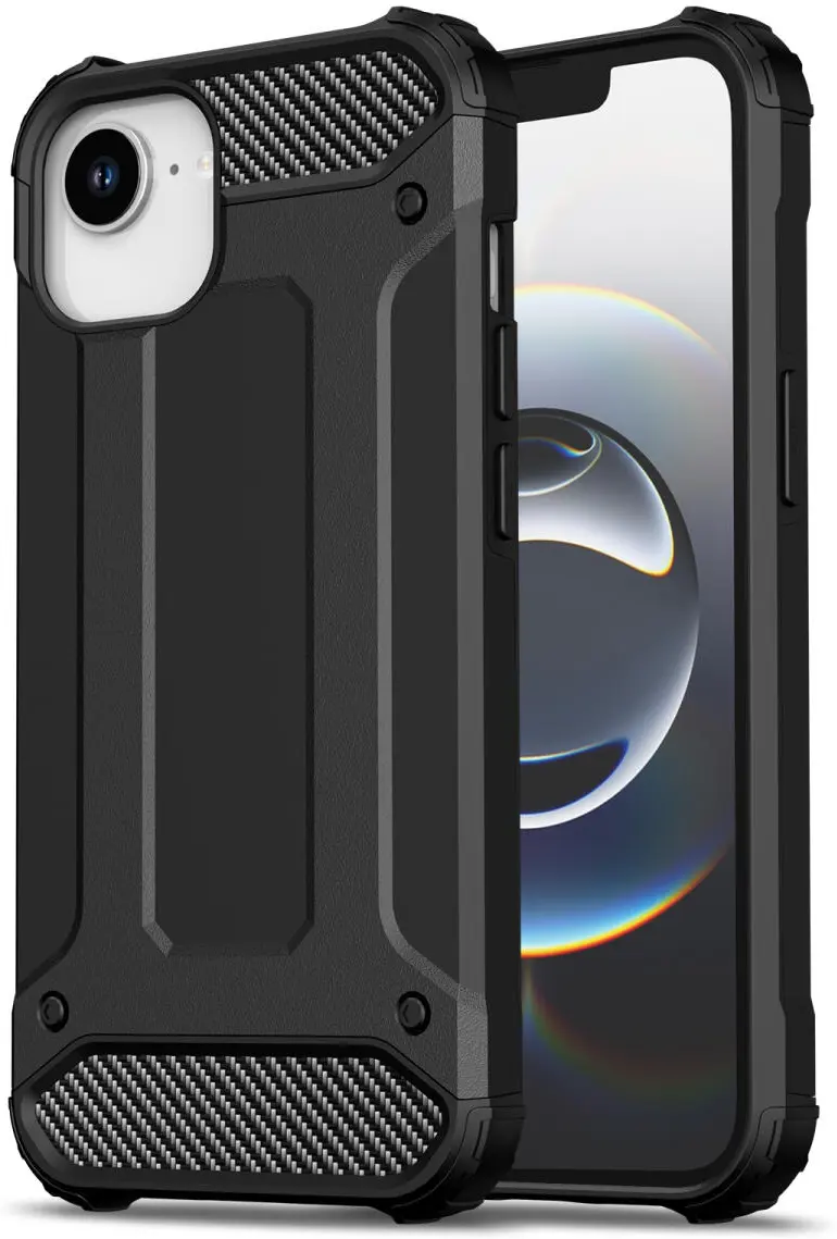 Apple iPhone 16e Hoesje Shock Proof Hybride Back Cover Zwart afbeelding 1