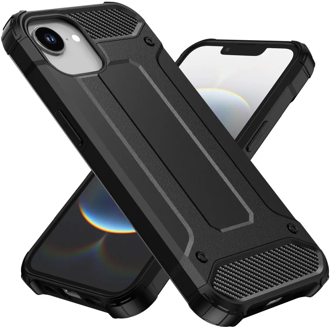 Apple iPhone 16e Hoesje Shock Proof Hybride Back Cover Zwart afbeelding 2