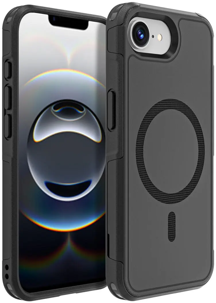 Apple iPhone 16e Hoesje Dual-Layer Hybride Back Cover met MagSafe / Qi2 Zwart afbeelding 1