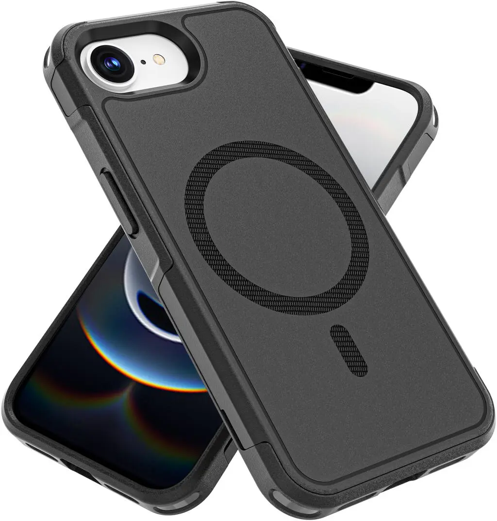 Apple iPhone 16e Hoesje Dual-Layer Hybride Back Cover met MagSafe / Qi2 Zwart afbeelding 2