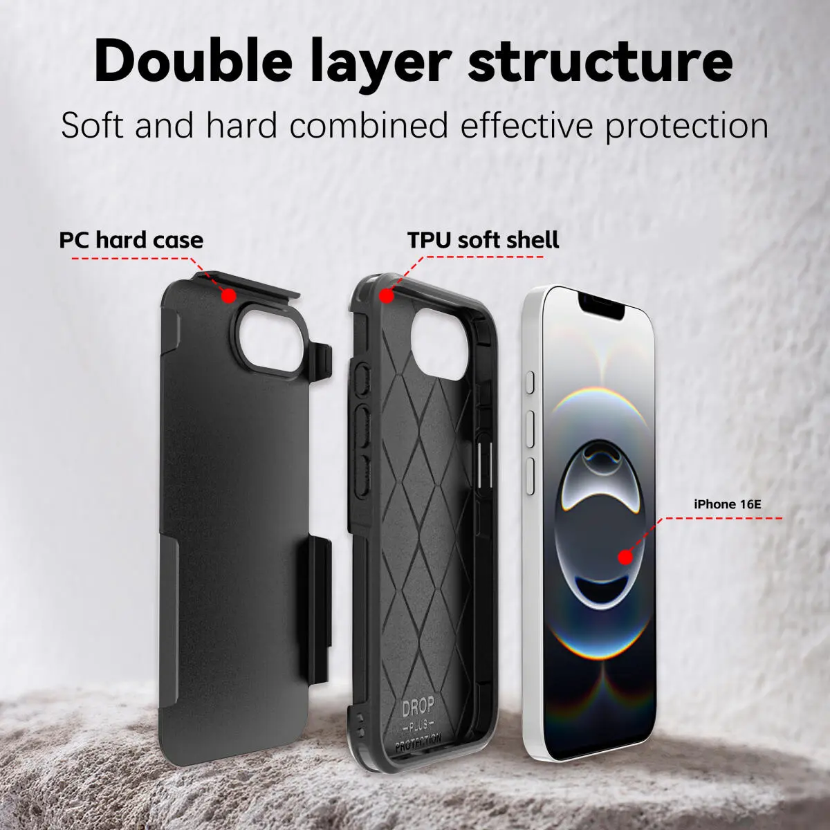 Apple iPhone 16e Hoesje Dual-Layer Hybride Back Cover met MagSafe / Qi2 Zwart afbeelding 5