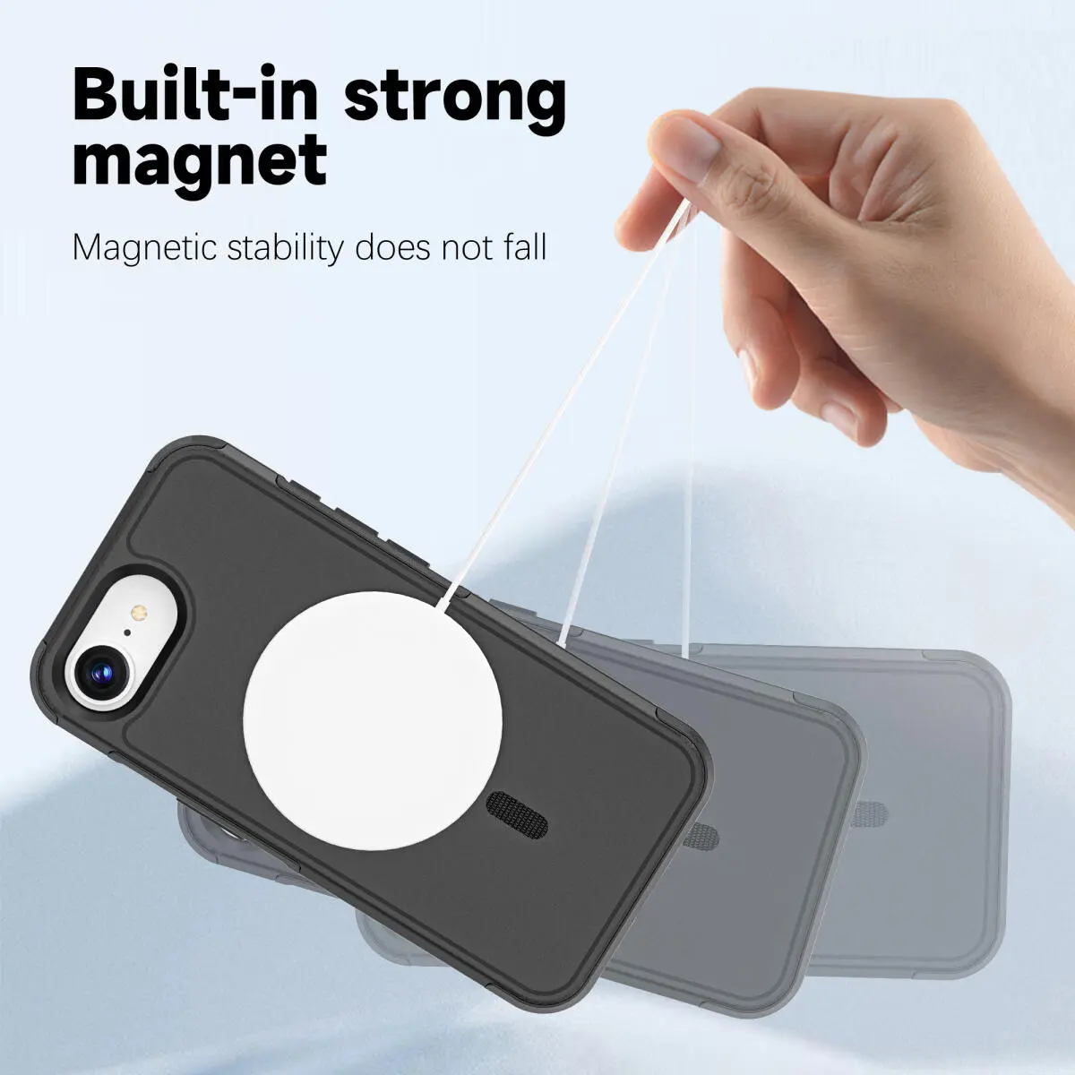 Apple iPhone 16e Hoesje Dual-Layer Hybride Back Cover met MagSafe / Qi2 Zwart afbeelding 6