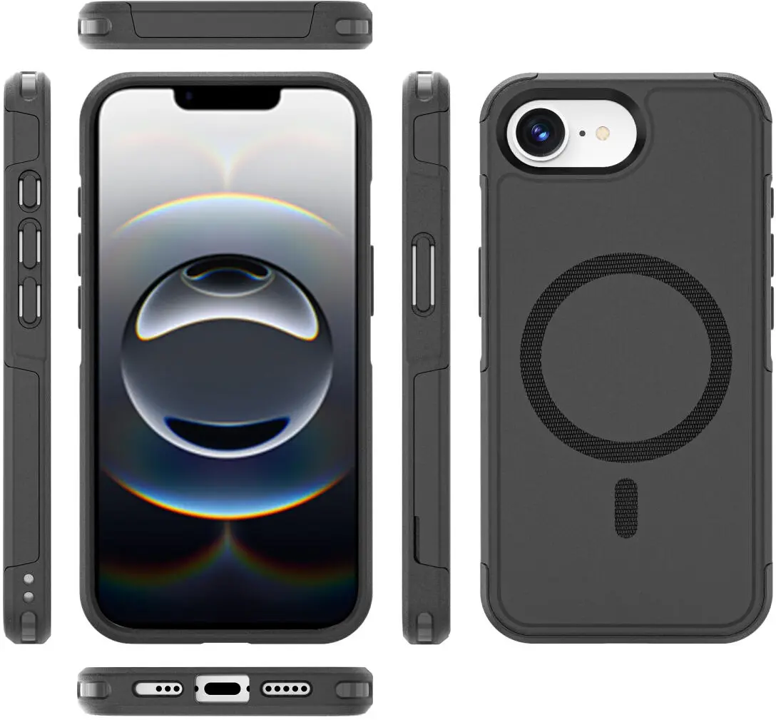 Apple iPhone 16e Hoesje Dual-Layer Hybride Back Cover met MagSafe / Qi2 Zwart afbeelding 8