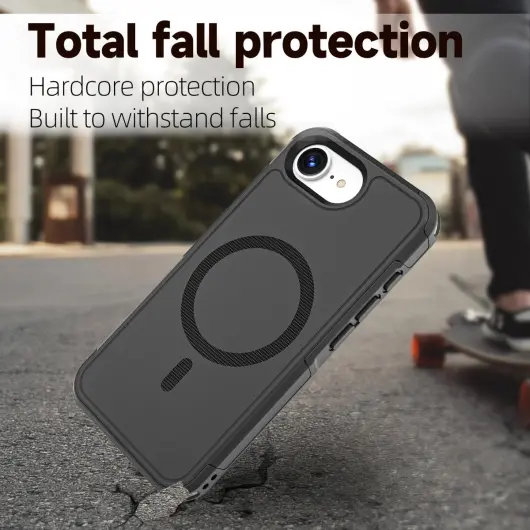 Apple iPhone 16e Hoesje Dual-Layer Hybride Back Cover met MagSafe / Qi2 Zwart afbeelding 4