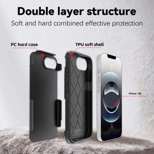 Apple iPhone 16e Hoesje Dual-Layer Hybride Back Cover met MagSafe / Qi2 Zwart afbeelding 5