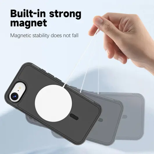 Apple iPhone 16e Hoesje Dual-Layer Hybride Back Cover met MagSafe / Qi2 Zwart afbeelding 6