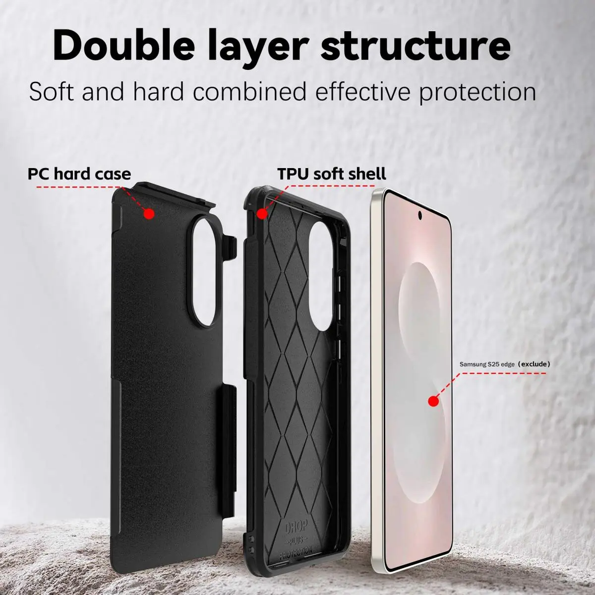 Samsung Galaxy S25 Edge Hoesje Dual-Layer Hybride met MagSafe / Qi2 Zwart afbeelding 3