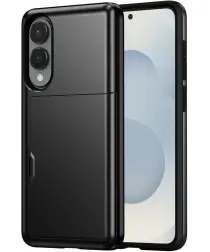 Samsung Galaxy S25 Edge Hoesje met Slider Kaarthouder Back Cover Zwart afbeelding