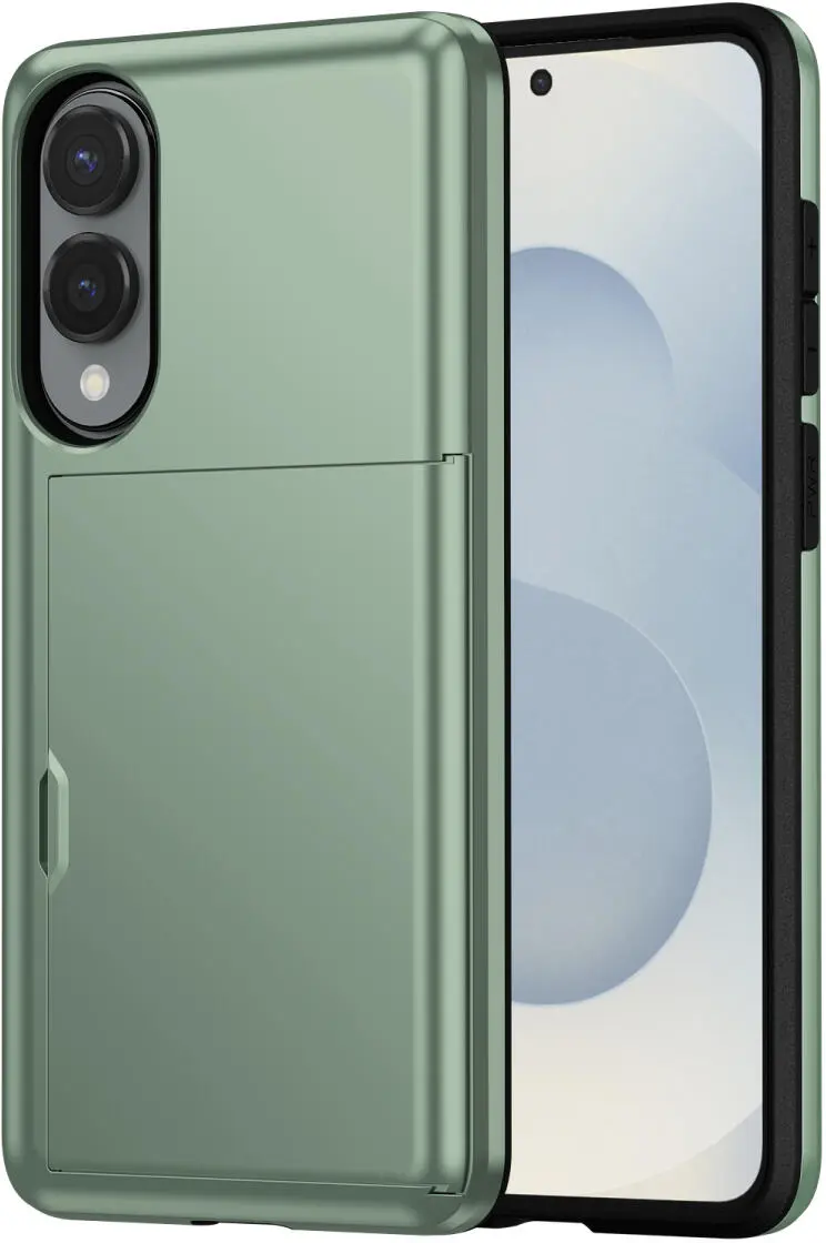 Samsung Galaxy S25 Edge Hoesje met Slider Kaarthouder Back Cover Groen afbeelding 1