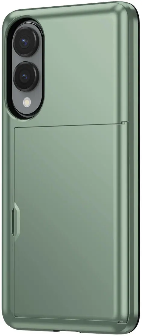 Samsung Galaxy S25 Edge Hoesje met Slider Kaarthouder Back Cover Groen afbeelding 5