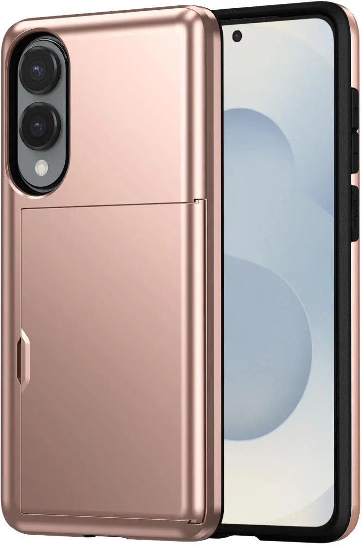Samsung Galaxy S25 Edge Hoesje met Slider Kaarthouder Back Cover Roze afbeelding 1