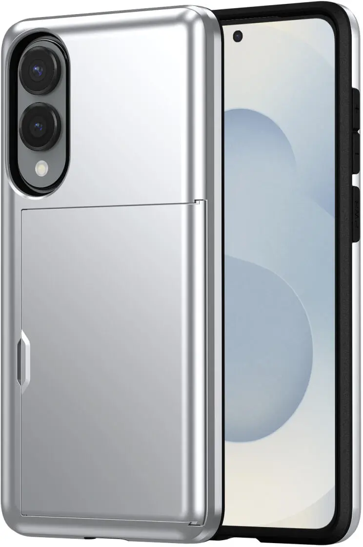 Samsung Galaxy S25 Edge Hoesje met Slider Kaarthouder Back Cover Grijs afbeelding 1
