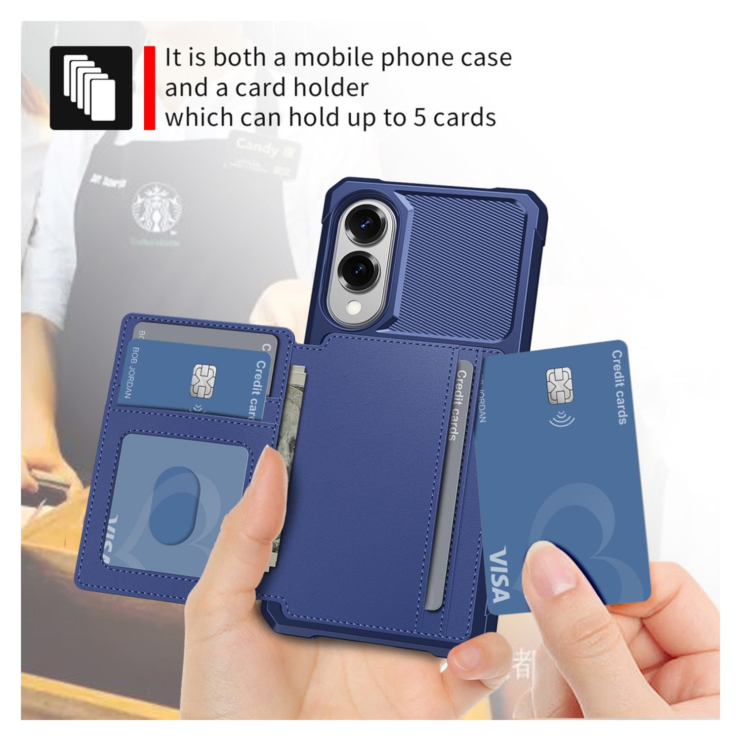 Samsung Galaxy S25 Edge Hoesje 3-in-1 Pasjes Portemonnee Back Cover Blauw afbeelding 3