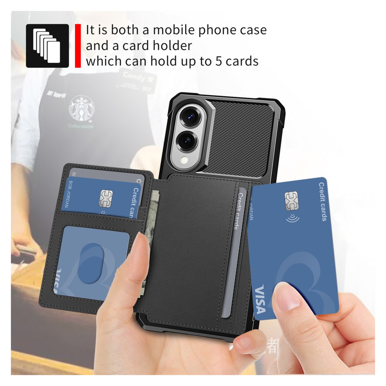 Samsung Galaxy S25 Edge Hoesje 3-in-1 Pasjes Portemonnee Back Cover Zwart afbeelding 3