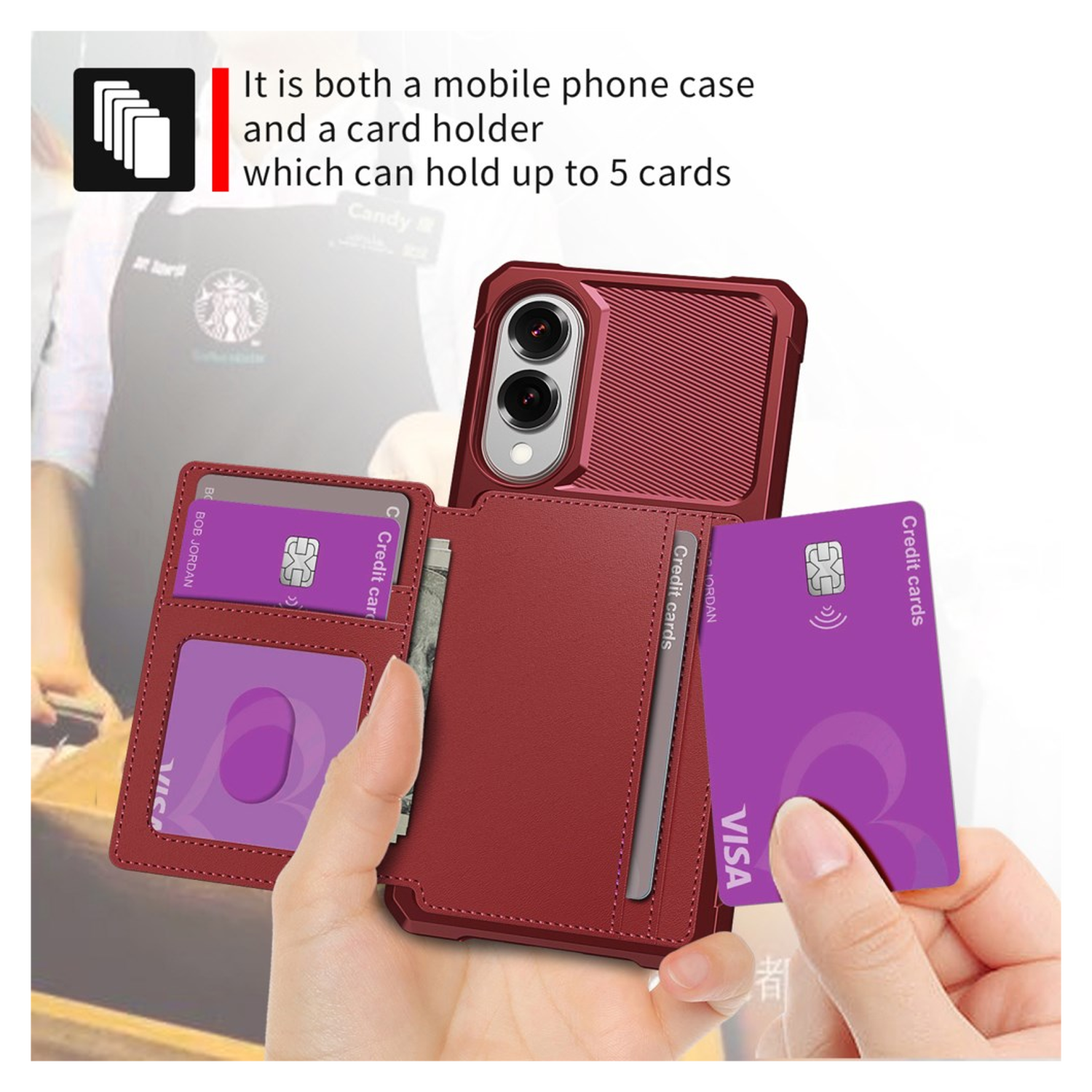 Samsung Galaxy S25 Edge Hoesje 3-in-1 Pasjes Portemonnee Back Cover Rood afbeelding 3