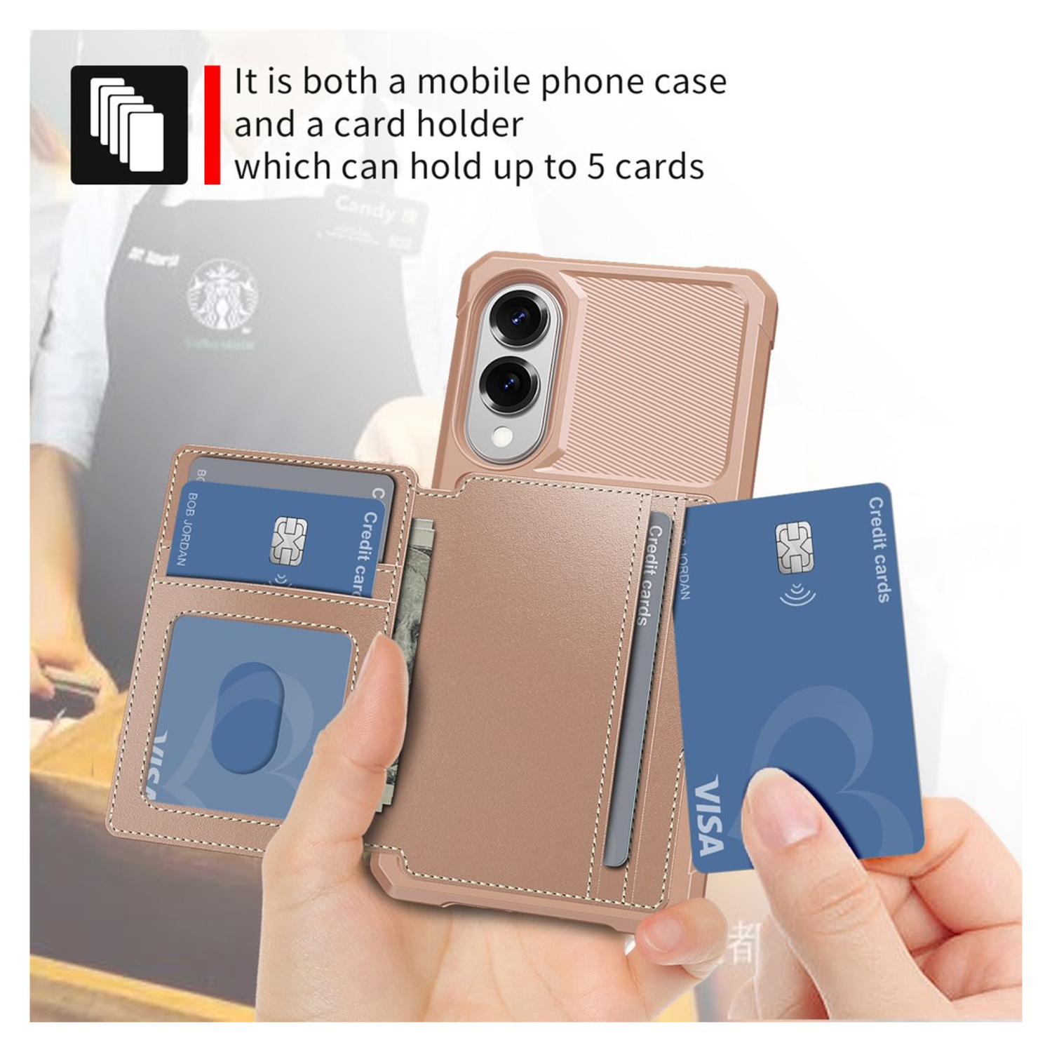 Samsung Galaxy S25 Edge Hoesje 3-in-1 Pasjes Portemonnee Back Cover Roze afbeelding 3