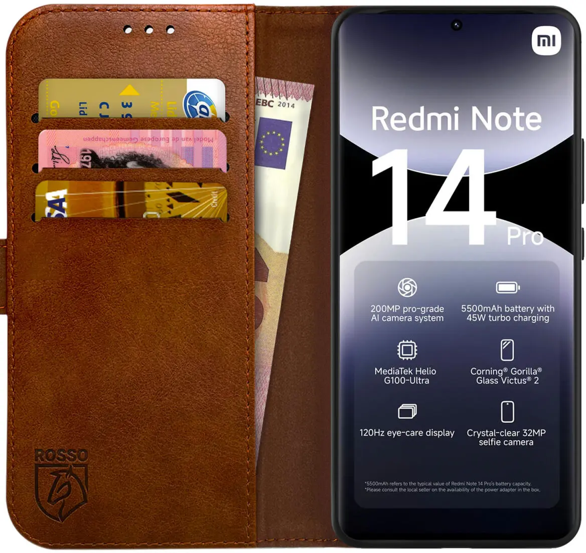 Rosso Element Xiaomi Redmi Note 14 Pro 4G Hoesje Book Case Wallet Bruin afbeelding 1