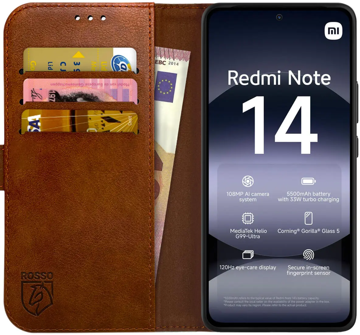 Rosso Element Xiaomi Redmi Note 14 4G Hoesje Book Case Wallet Bruin afbeelding 1