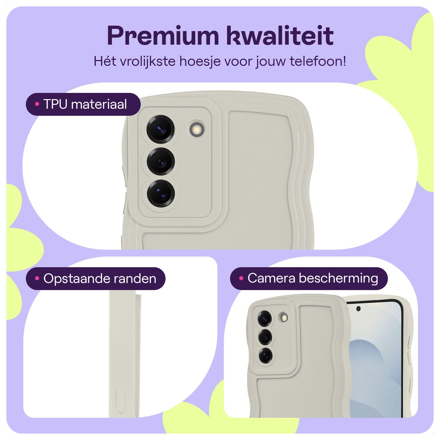 HappyCase Wavy Samsung Galaxy S25 Hoesje TPU Back Cover Beige afbeelding 1