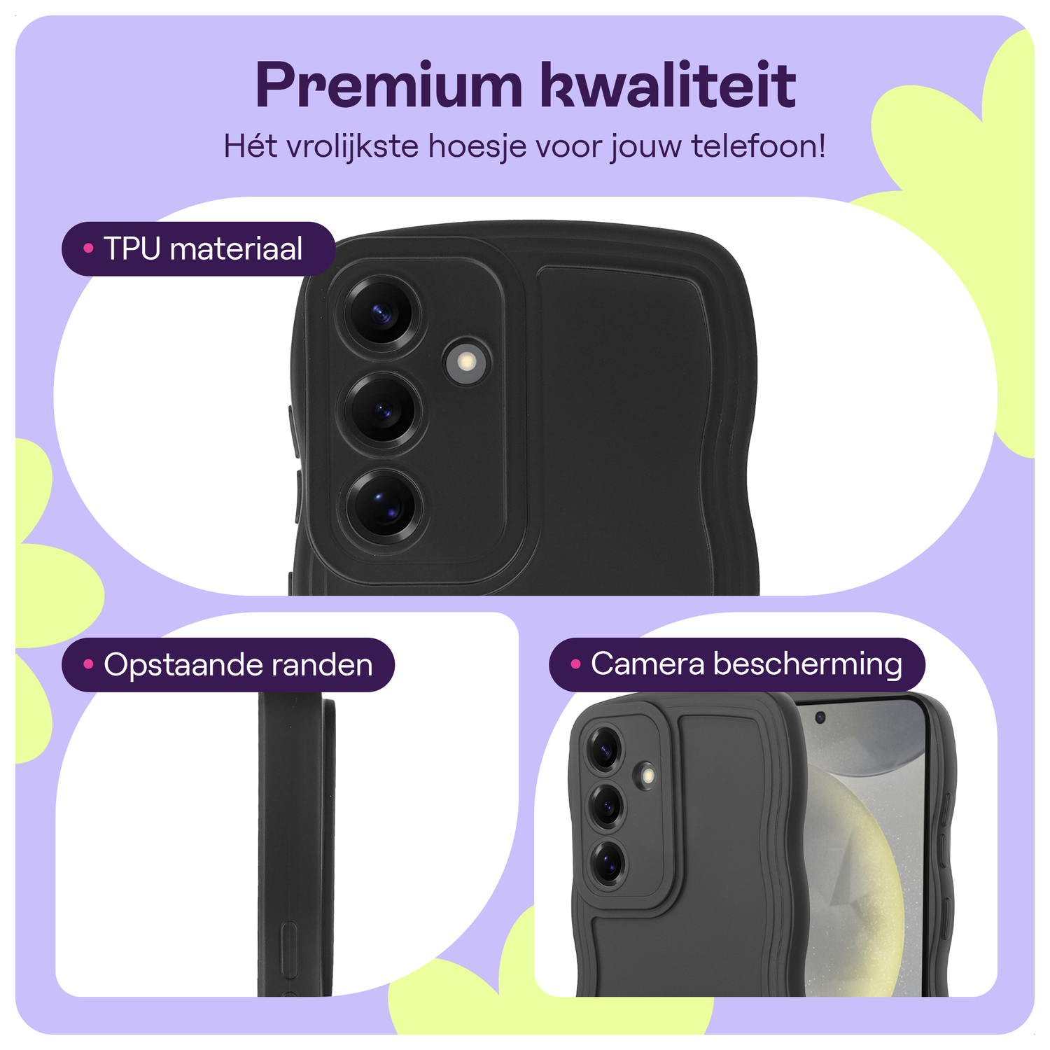 HappyCase Wavy Samsung Galaxy S24 Hoesje TPU Back Cover Zwart afbeelding 1