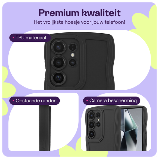 HappyCase Wavy Samsung Galaxy S24 Ultra Hoesje TPU Back Cover Zwart afbeelding 3