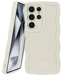 HappyCase Wavy Samsung Galaxy S24 Ultra Hoesje TPU Back Cover Beige afbeelding