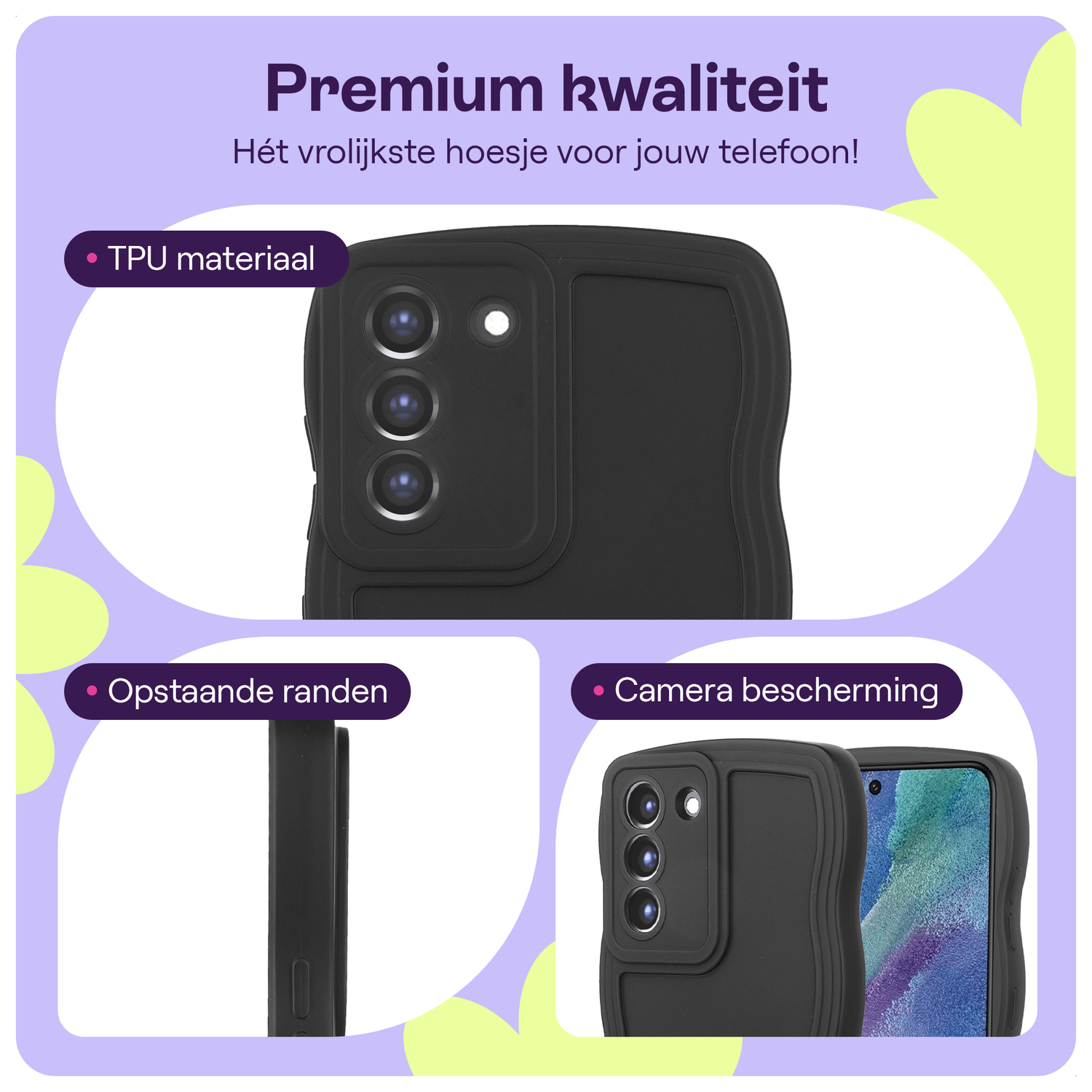 HappyCase Wavy Samsung Galaxy S21 FE Hoesje TPU Back Cover Zwart afbeelding 2