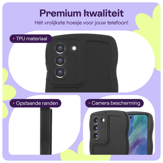 HappyCase Wavy Samsung Galaxy S21 FE Hoesje TPU Back Cover Zwart afbeelding 2