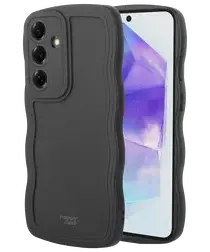HappyCase Wavy Samsung Galaxy A55 Hoesje TPU Back Cover Zwart afbeelding
