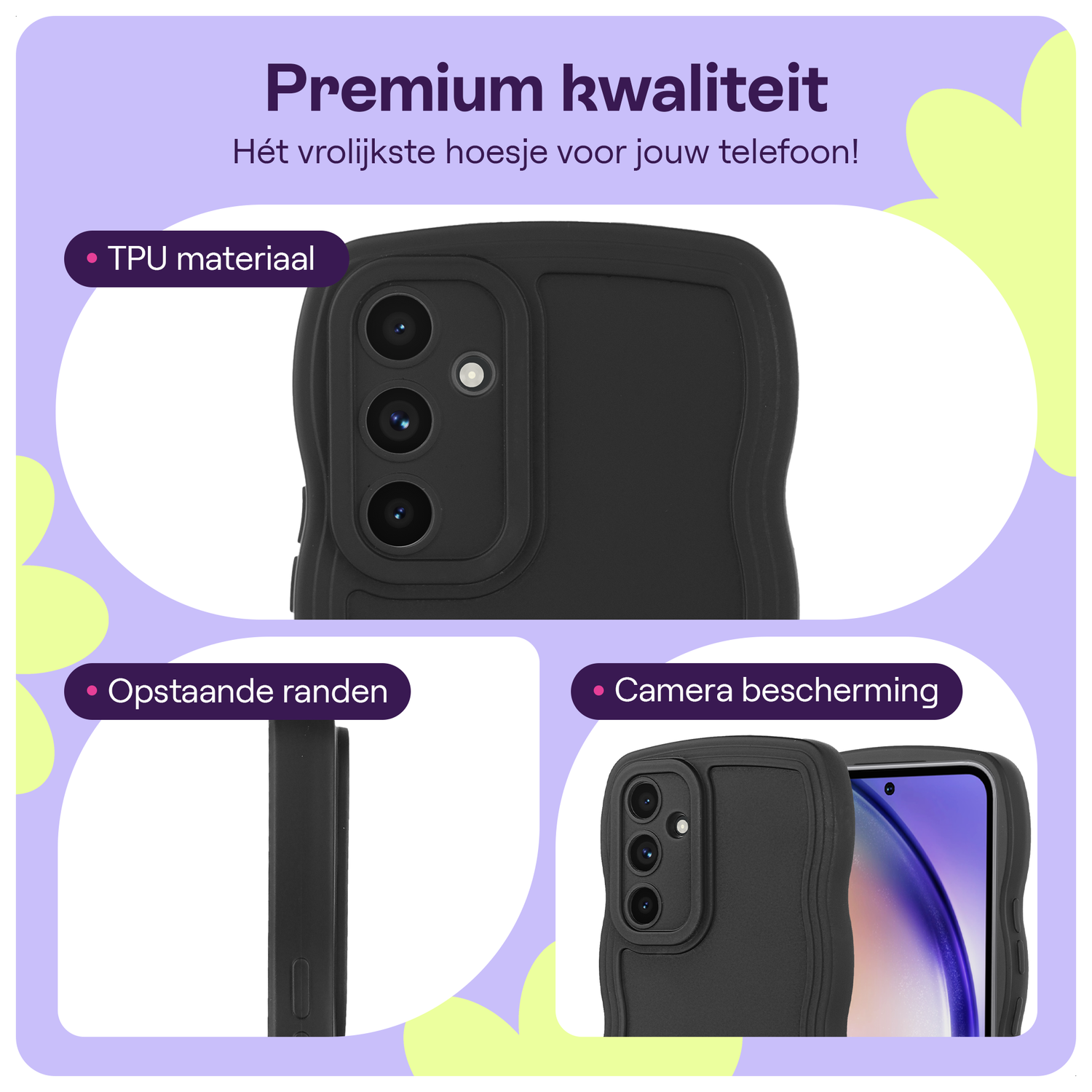 HappyCase Wavy Samsung Galaxy A55 Hoesje TPU Back Cover Zwart afbeelding 1