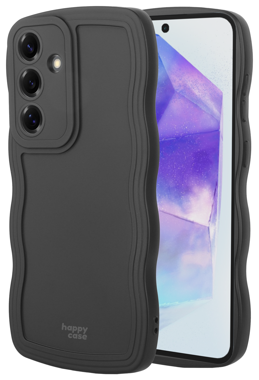 HappyCase Wavy Samsung Galaxy A55 Hoesje TPU Back Cover Zwart afbeelding 2