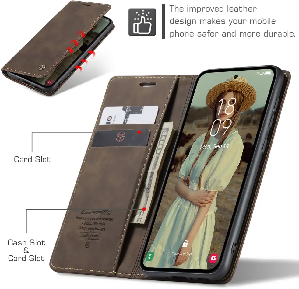 CaseMe 013 Samsung Galaxy A56 Hoesje Book Case met Standaard Bruin afbeelding 8