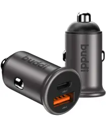 Buddi Power 45W Autolader USB-A + C Poort met Snelladen Duo Pack Grijs afbeelding