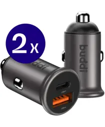 Buddi Power 45W Autolader USB-A + C Poort met Snelladen Duo Pack Grijs afbeelding