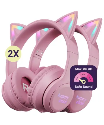 HappyCase Popz Draadloze Kinderkoptelefoon Kattenoortjes 2-Pack Roze Headsets